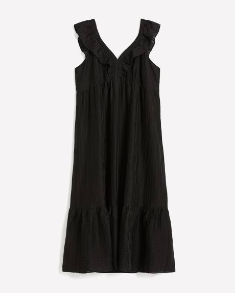 Robe étagée noire sans manches avec volants, tissu responsable