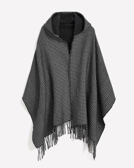 Short Houndstooth Hooded Cape