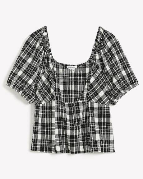 Blouse carreautée avec manches courtes ballons - Addition Elle