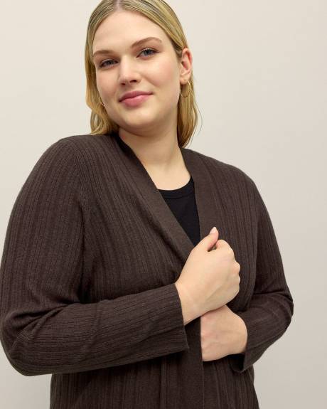Cardigan long à devant ouvert, tissu responsable