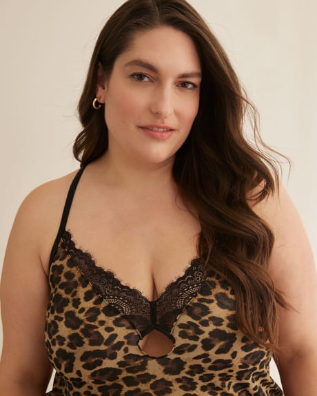 Cheetah Print Mesh Nighty with Lace Inserts - Déesse Collection