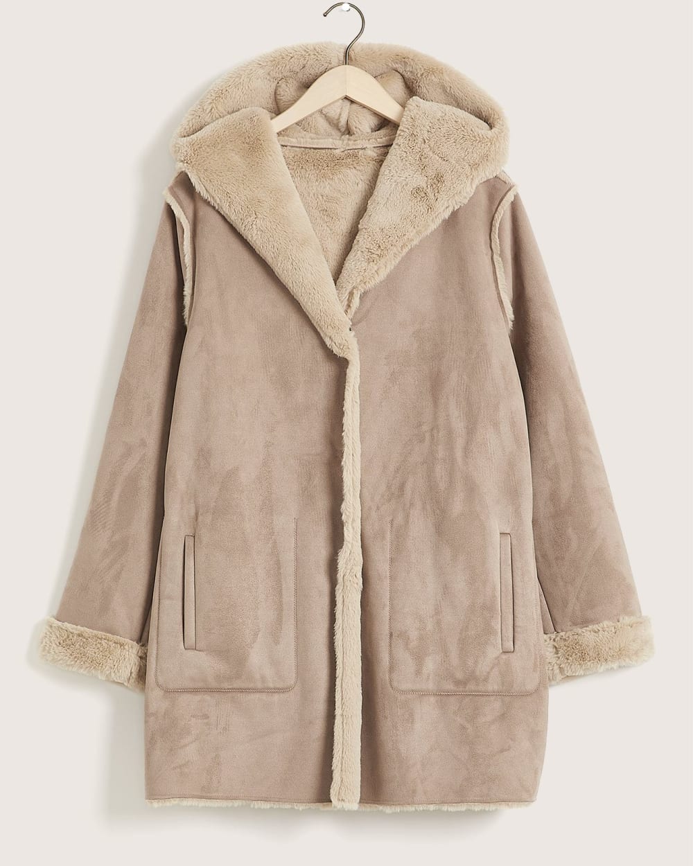 Manteau réversible en suède et fourrure synthétiques avec capuche - Addition Elle