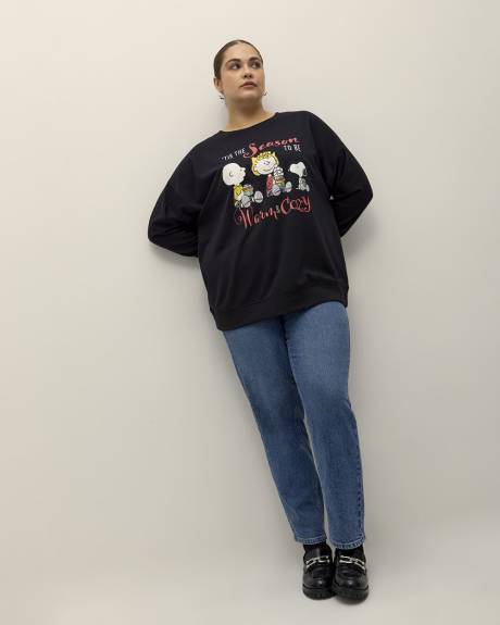Pull noir à col rond avec imprimé de Snoopy
