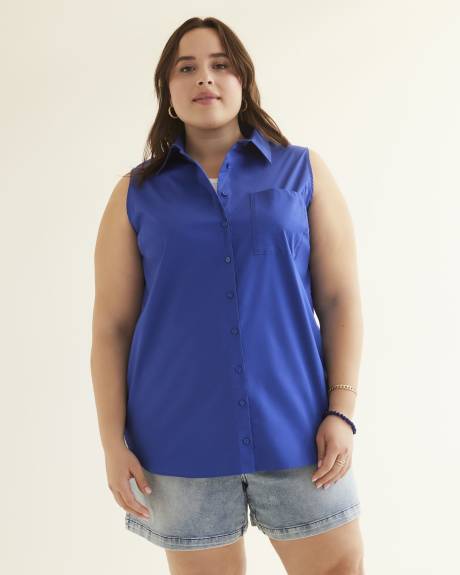 Blue Buttoned-Down Sleeveless Tunic Shirt