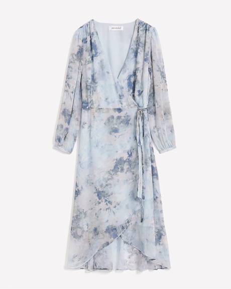 Midi Woven Wrap Dress with Long Sleeves - Addition Elle