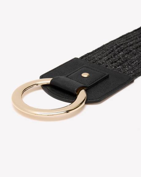 Black Wide Elastic Straw Belt with Round Buckle