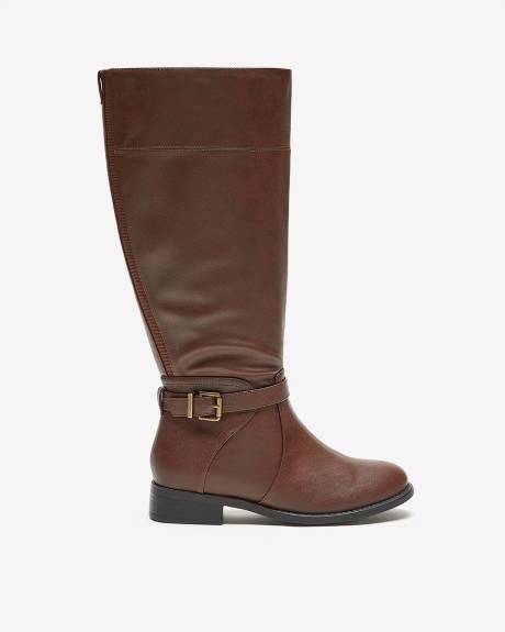 Botte d'équitation haute avec boucle à la cheville, pied très large