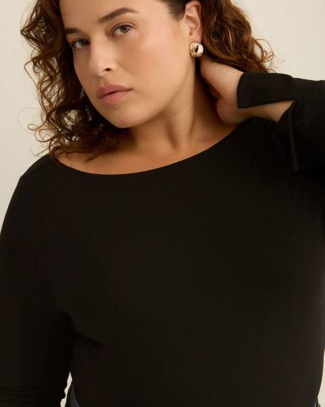 Draped Boatneck Long-Sleeve Top - Addition Elle