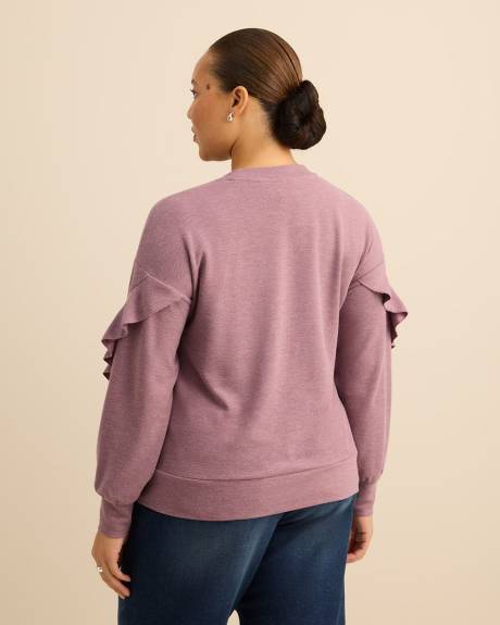 Haut &agrave; col rond et manches longues avec volants - Addition Elle