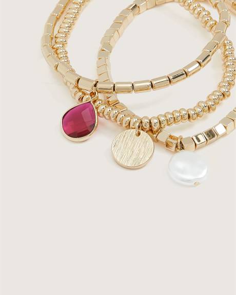 Elastic Bracelets with Charms, Set of 3 Penningtons