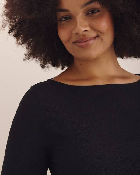 Boat-Neck Knit Top with Lettuce-Edge Sleeves - Addition Elle