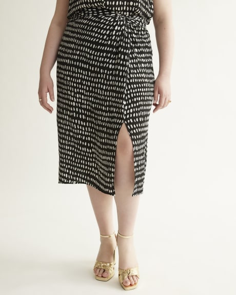 Long Dot Slit Midi Skirt with Twisted Waist