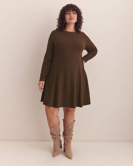 Long-Sleeve Fit and Flare Dress with Princess Seam