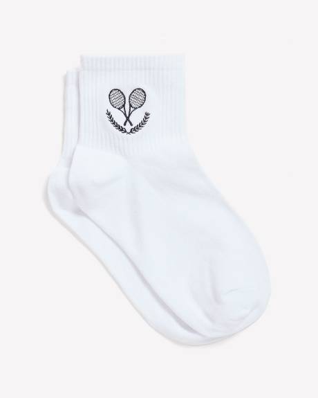 White Ankle Sports Socks with Paddle Placement Print - Active Zone