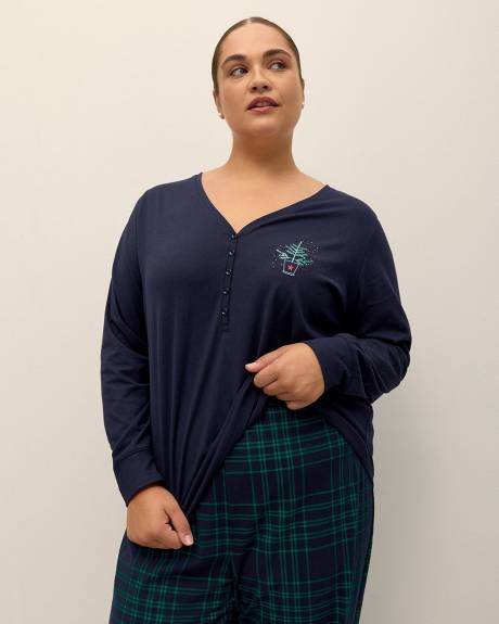Plaid Henley Tee and Pant Pyjama Set - ti Voglio