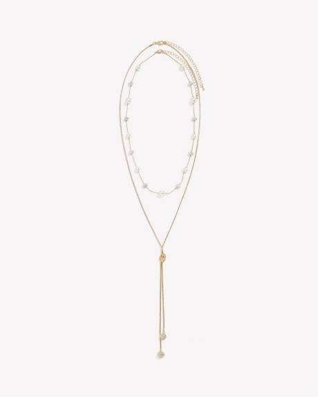 Long and Short Golden Necklace with Pearls, Set of 2