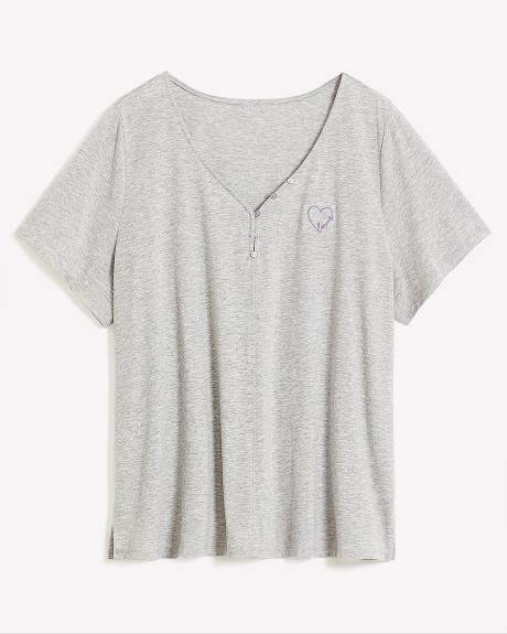 Haut de pyjama gris avec col en V boutonné - ti Voglio