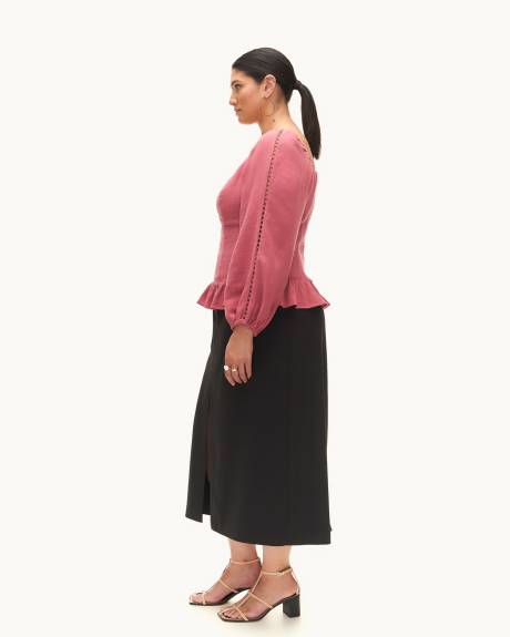 Blouse with Sweetheart Neckline and Smocked Back - Addition Elle
