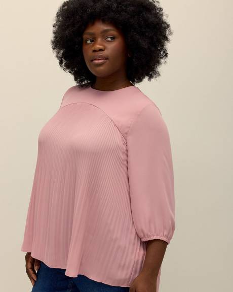 Responsible, Pleat and Release Blouse with 3/4 Sleeves