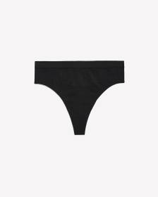 Black Seamless Ribbed Knit Thong with Silver Details - ti Voglio