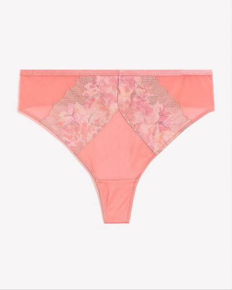 Culotte tanga en microfibre avec maille et broderie - Déesse Collection