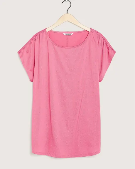 Solid Scoop-Neck Top with Curved Hem
