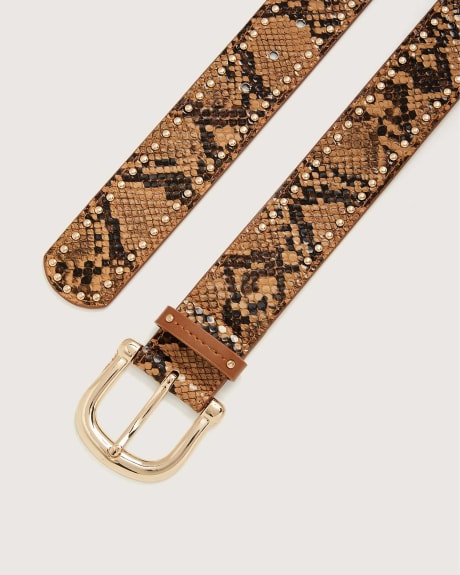 Studded Snake-Printed Belt - In Every Story
