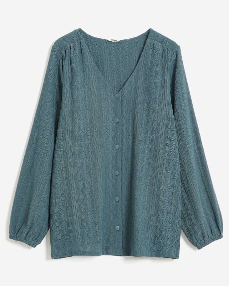Buttoned-Down Top with Long Bubble Sleeves