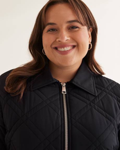 Manteau asymétrique matelassé, tissu responsable