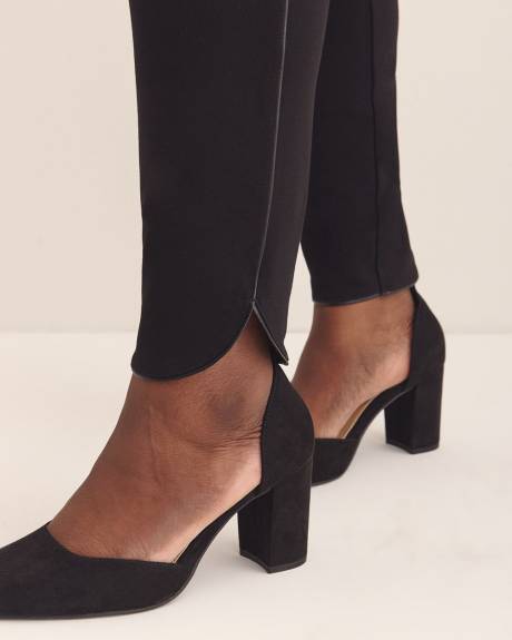 Legging tendance noir en pointe de Rome avec bande en faux cuir, tissu responsable