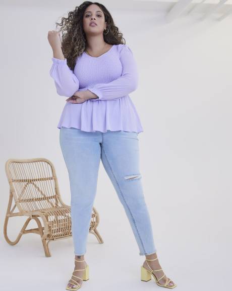 Long-Sleeve Blouse with Shirring Top - Addition Elle