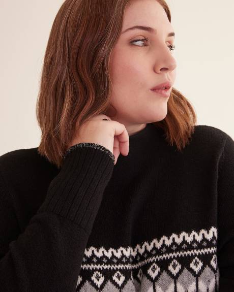 Fair Isle Jacquard Knit Sweater with Lurex