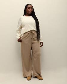 Beige Fashion Wide-Leg Paperbag Pant