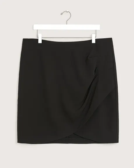 Black Mini Wrap Skirt With Side Pleats - Addition Elle