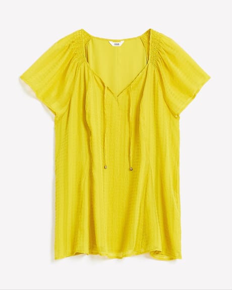 Scoop-Neck Blouse with Short Flutter Sleeves