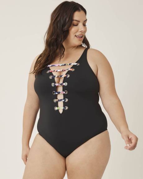 Black Lace-Down One-Piece Swimsuit - Bleu Rod Beattie