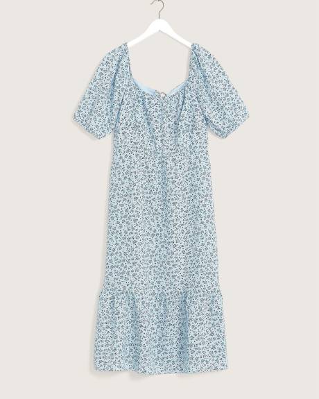 Floral Woven Tiered Midi Dress with Laced-Up Back - Addition Elle