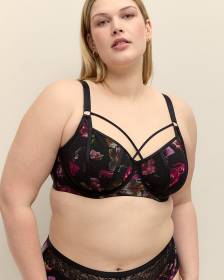 Soutien-gorge balconnet noir fleuri avec lanières - Déesse Collection