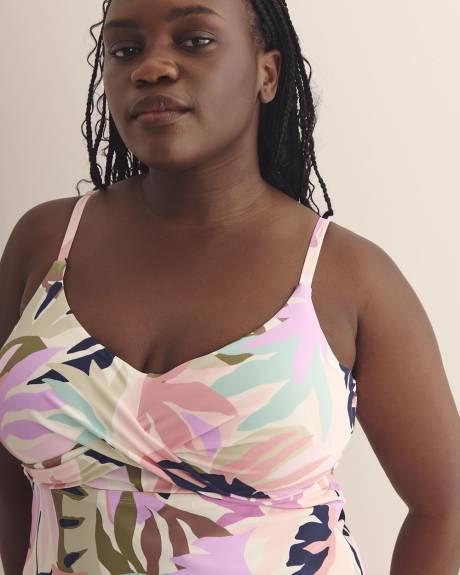 Leaf-Print Aeries Tankini Top - Raisins Curve