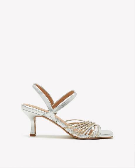 Extra Wide Width, Metallic Strappy Sandal with Kitten Heel