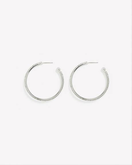 Silver Hoop Earrings with Rhinestones