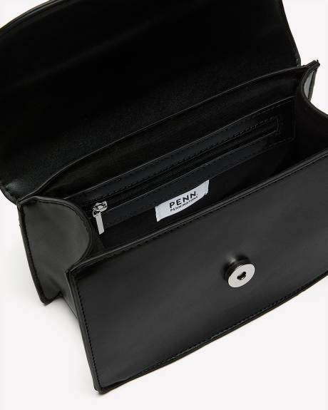 Black Handbag with 3D Flower Top Handle
