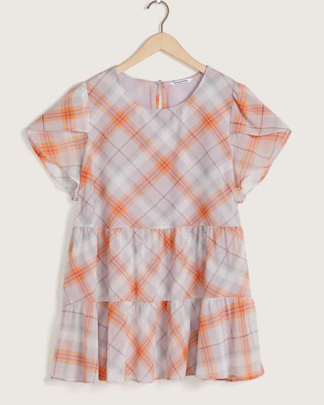 Blouse imprimée à manches courtes tulipe, silhouette tunique