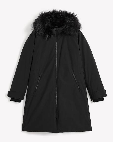 Knee-Length Parka with Removable Faux-Fur Hood