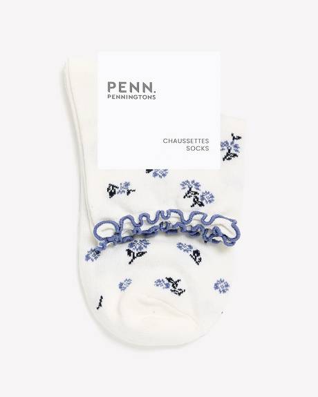 Mini Daisy-Print Ankle Socks with Lettude Edge