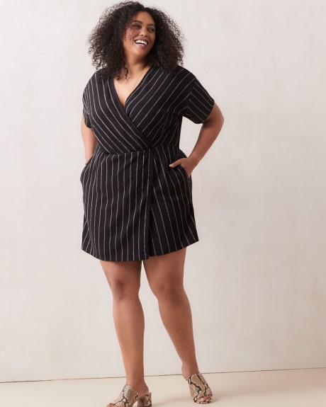 Striped Wrap-Over Short Romper - In Every Story