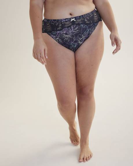Culotte échancrée en microfibre avec imprimé floral et dentelle - Déesse Collection