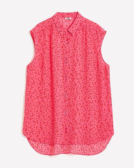 Printed Buttoned-Down Sleeveless Tunic Shirt