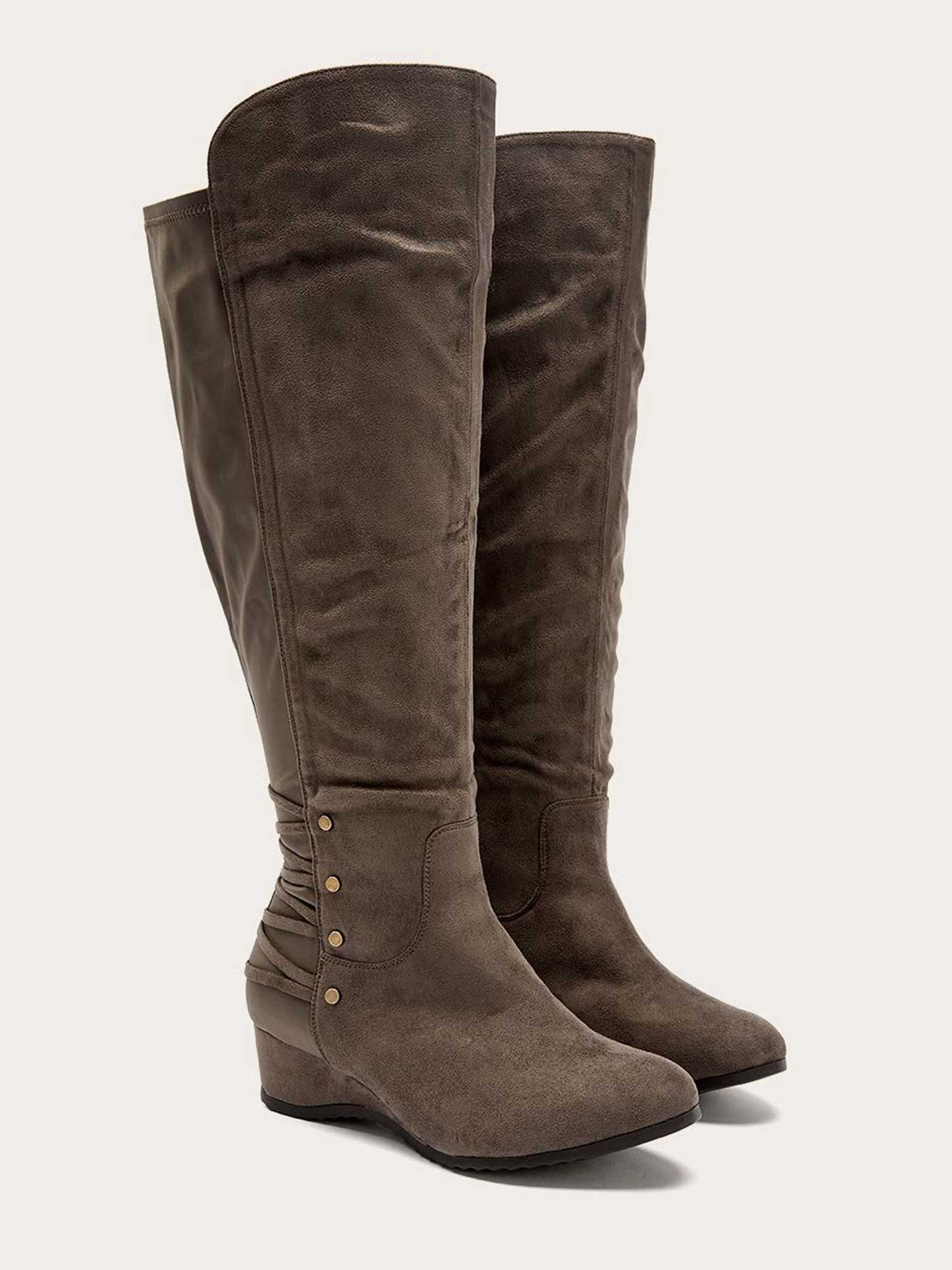tall grey wide calf boots