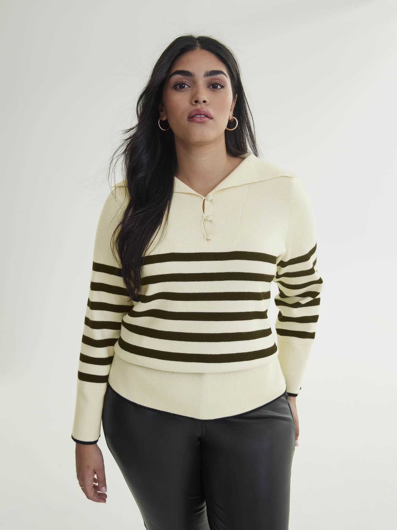 Stripe Sweater with Long Bell Sleeves - Addition Elle